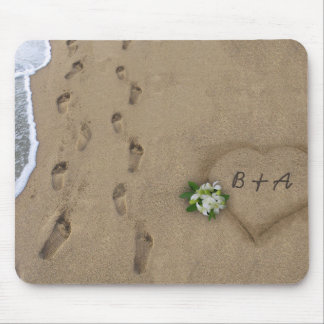Heart & Tracks in the Sand Mouse Pad