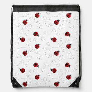 Heart Trail Ladybug Pattern Drawstring Bag