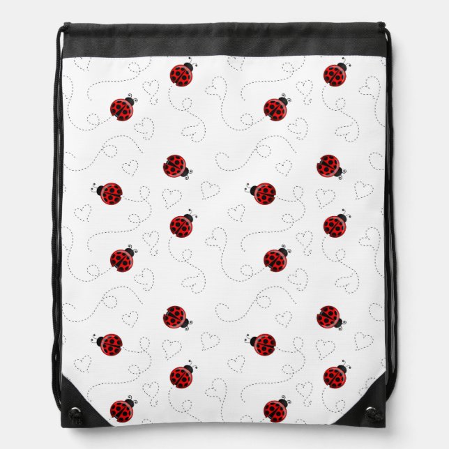 Heart Trail Ladybug Pattern Drawstring Bag (Front)