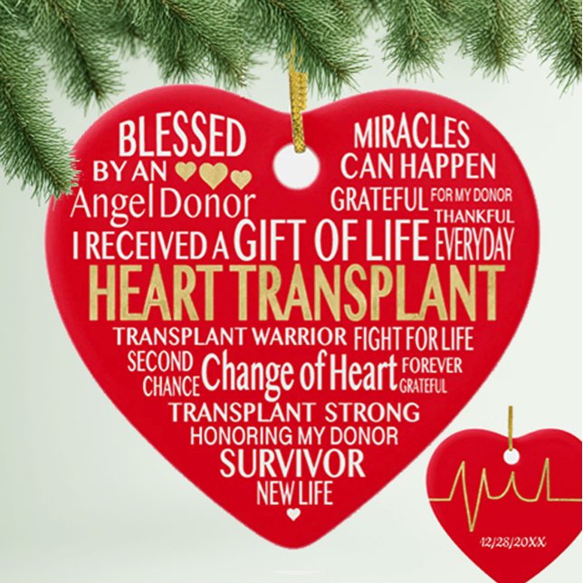 Heart Transplant in Words Customizable Ornament (Creator Uploaded)