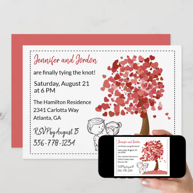 Heart Tree Casual Wedding Invitation | Zazzle