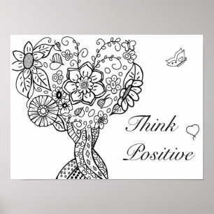 Heart tree coloring positive thinking poster