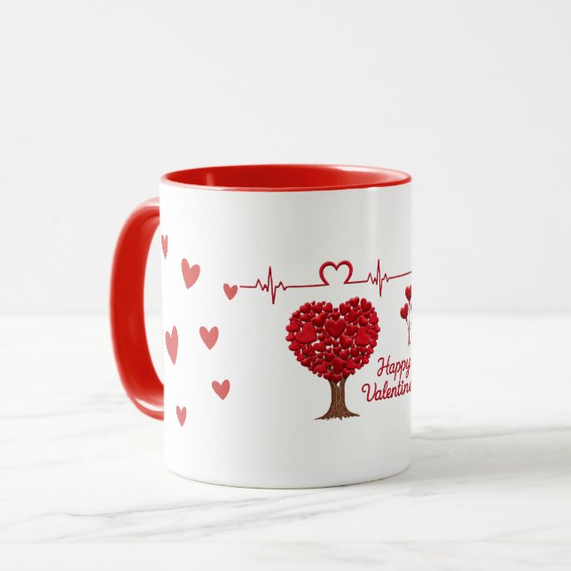 Heart Tree & Heartbeat Valentine's Day Mug (Front Left)