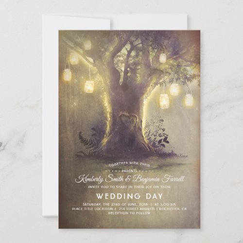 Heart Tree Mason Jar Lights Rustic Country Wedding Invitation