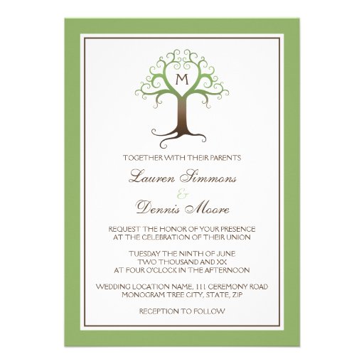 Heart tree monogram initial wedding invitation | Zazzle