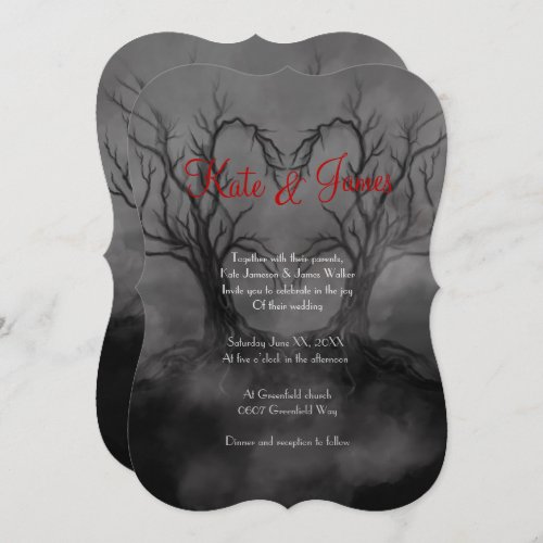 Heart Trees Dark  Moody Gothic Wedding Invitation