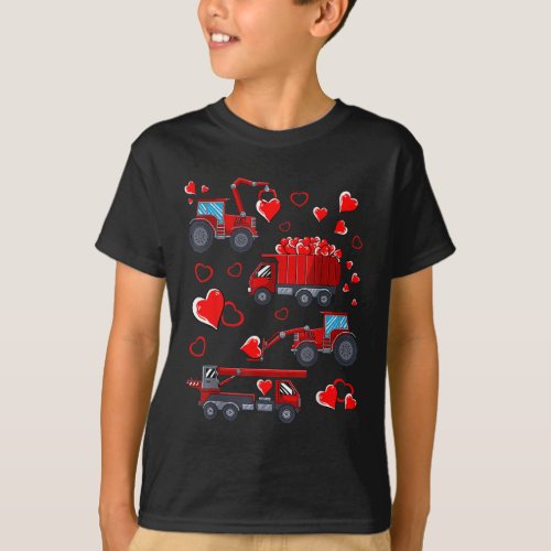 Heart Truck Excavator Forklift Valentines Day T_Shirt