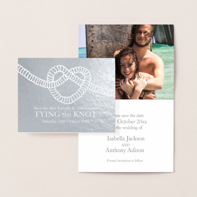 Heart Tying the Knot wedding silver save the date Foil Card (Display)