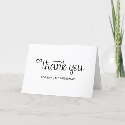 Heart Typography Bridesmaid Thank You Card