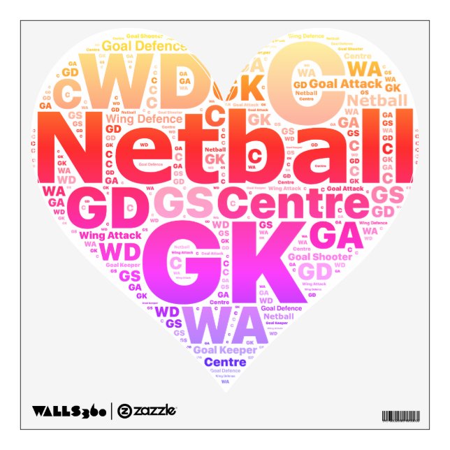 Heart Typography Design Netball Wall Sticker (Front)