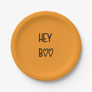 Heart Typography Hey Boo Paper Plates