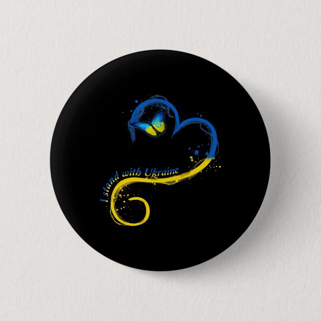 Heart Ukraine Butterfly Ukrainian Flag I Stand Wit Button (Front)