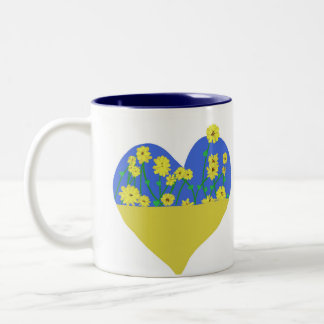 Heart Ukraine Flag With Sunflowers Two-Tone Coffee Mug