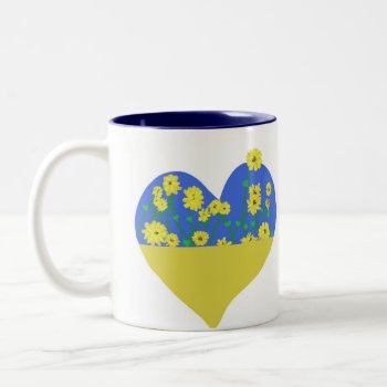 Heart Ukraine Flag With Sunflowers Two-tone Coffee Mug by CardArtFromTheHeart at Zazzle