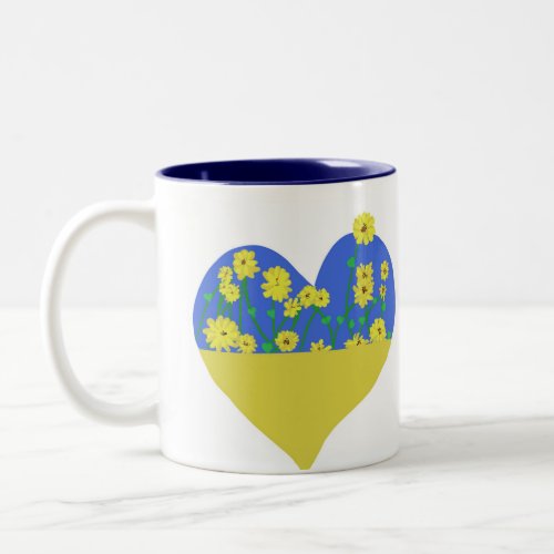 Heart Ukraine Flag With Sunflowers Two_Tone Coffee Mug