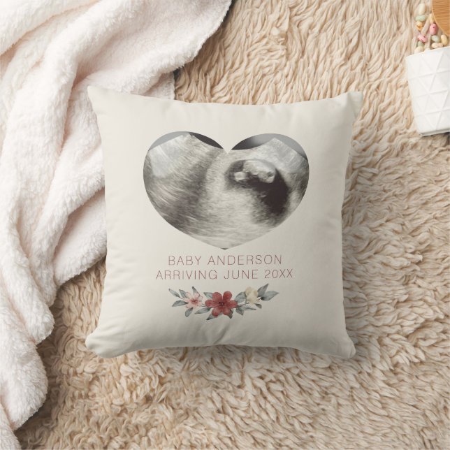 Heart Ultrasound Pregnancy Announcement Reveal Throw Pillow (Blanket)