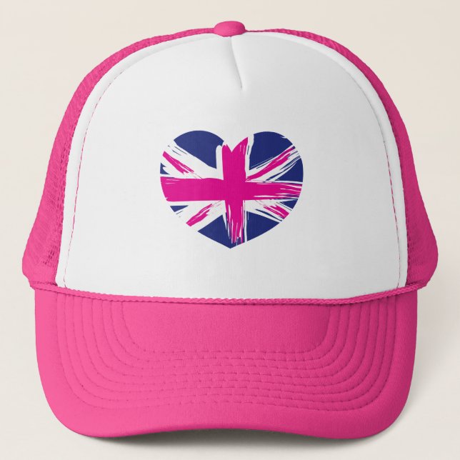 Heart Union Jack Flag Cap/Hat Trucker Hat (Front)