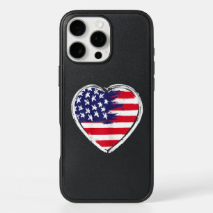 Heart US Flag 4th of July Patriotic American Stars iPhone 16 Pro Max Case