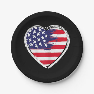 Heart US Flag 4th of July Patriotic American Stars Paper Plates