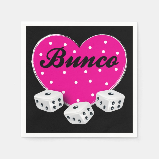 Heart Valentine Bunco Pink With Dice Napkins (Front)
