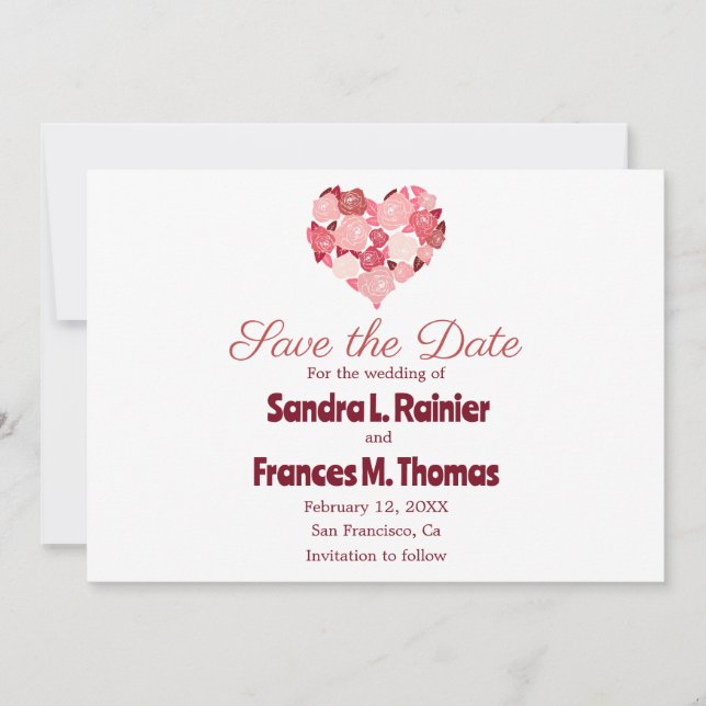 Heart Valentine Red Rose Save the Date Cards (Front)