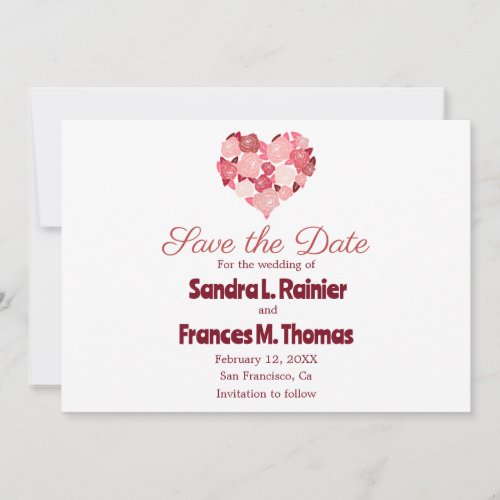 Heart Valentine Red Rose Save the Date Cards
