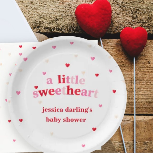 Heart Valentine Theme Baby Girl Shower Paper Plate (Creator Uploaded)