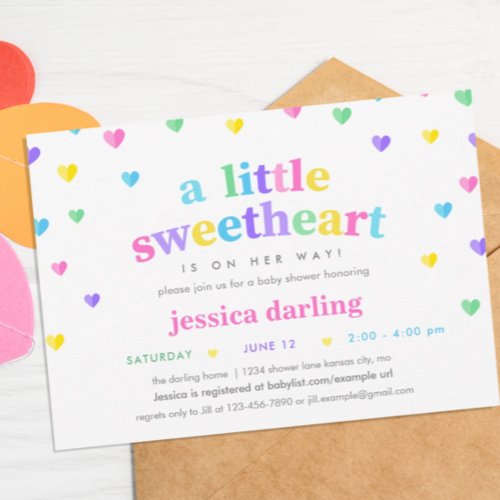 Heart Valentine Theme Baby Girl Shower Pastel Invitation