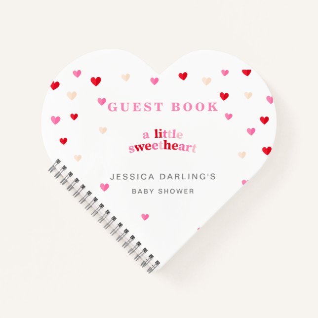 Heart Valentine Theme Baby Girl Shower Red Pink Gu Notebook (Front)