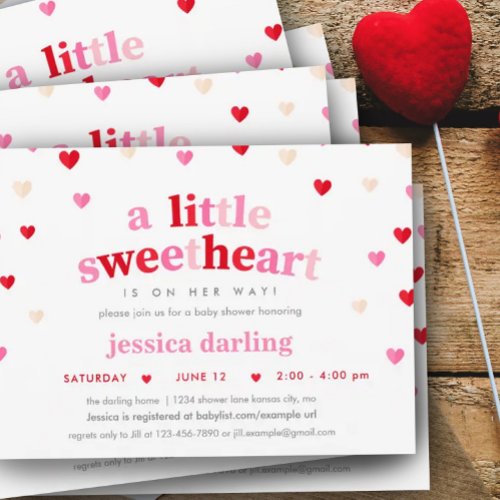 Heart Valentine Theme Baby Girl Shower Red Pink Invitation
