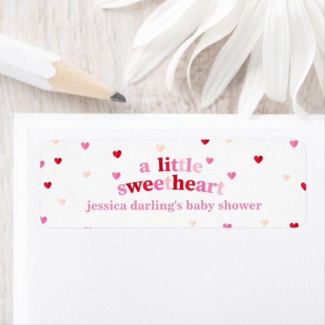 Heart Valentine Theme Baby Girl Shower Red Pink  Label (Insitu)