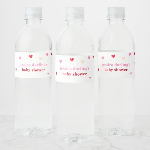 Heart Valentine Theme Baby Girl Shower Red Pink  Water Bottle Label