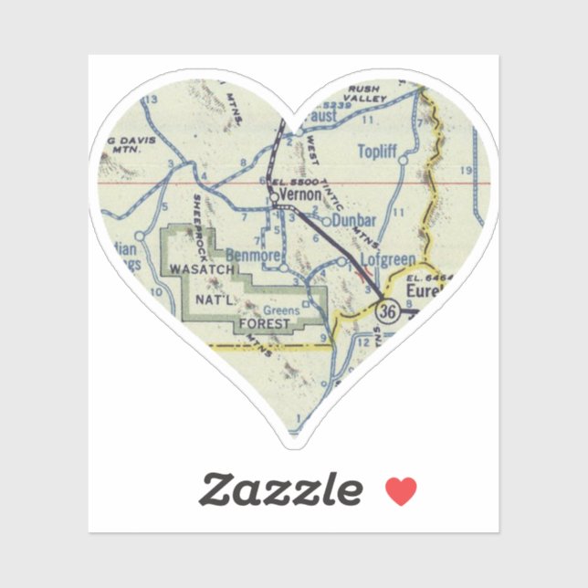 Heart Vernon Utah Retro Map Sticker (Sheet)