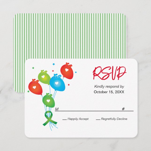 Heart-versary Balloons Customizable Party RSVP Card (Front/Back)