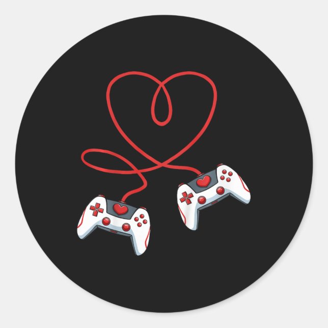Heart Video-game Controller Valentines Day Cool Ga Classic Round Sticker (Front)