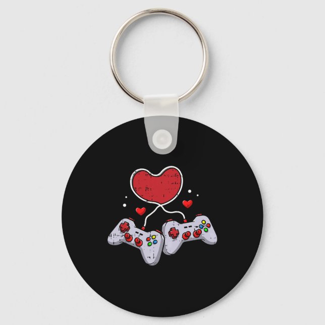 Heart Video-game Controller Valentines Day Cool Ga Keychain (Front)