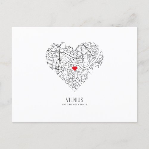  Heart Vilnius City Map Lithuania  Postcard