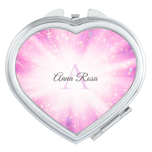  Heart Violet Sparkle Glitter Rays Custom Compact Mirror