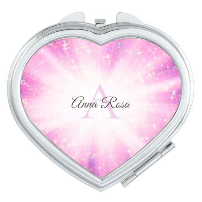 *~* Heart Violet Sparkle Glitter Rays Custom Compact Mirror (Front)