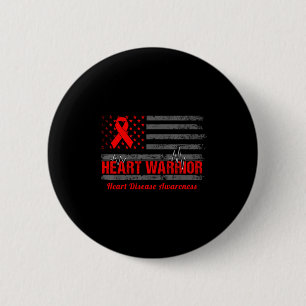 Heart Warrior American Flag Heart Disease Awarenes Button