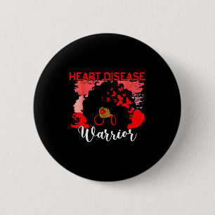 Heart Warrior Black Woman Red Heart Disease Awaren Button