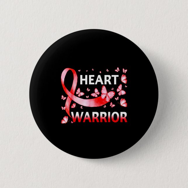 Heart Warrior Butterfly Heart Disease Awareness  Button (Front)