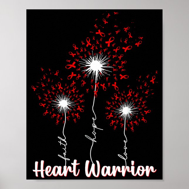Heart Warrior Dandelion Red Heart Disease Awarenes Poster (Front)