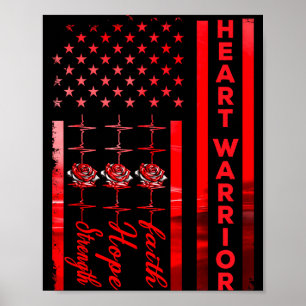 Heart Warrior Flag Heart Disease Awareness Warrior Poster