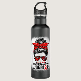 Heart Warrior Messy Bun Go Red - Heart Disease Awa Stainless Steel Water Bottle