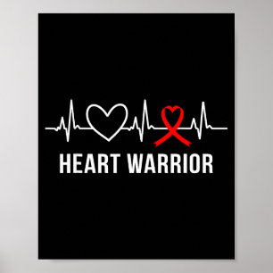 Heart Warrior Month Red Ribbon Heartbeat Gifts Hea Poster