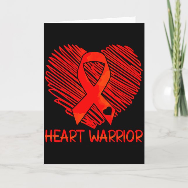 Heart Warrior Red Ribbon Heart Disease Awareness  Card (Front)