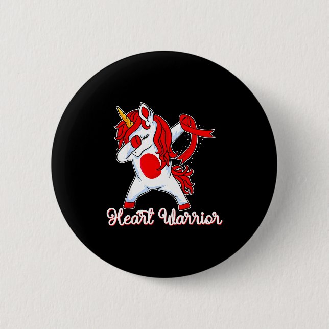 Heart Warrior Ribbon Heart Disease Dabbing Unicorn Button (Front)