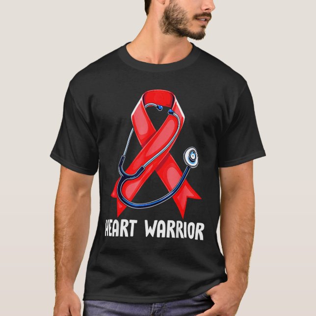 Heart Warrior Stethoscope Red Nurse Heart Disease  T-Shirt (Front)