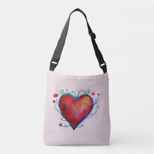 Heart Watercolor Art Love Cross Body Bag